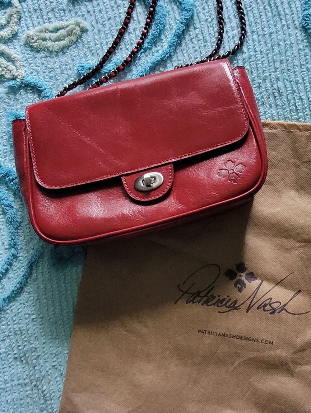 Patricia Nash Red Leather Crossbody with Chain Strap
